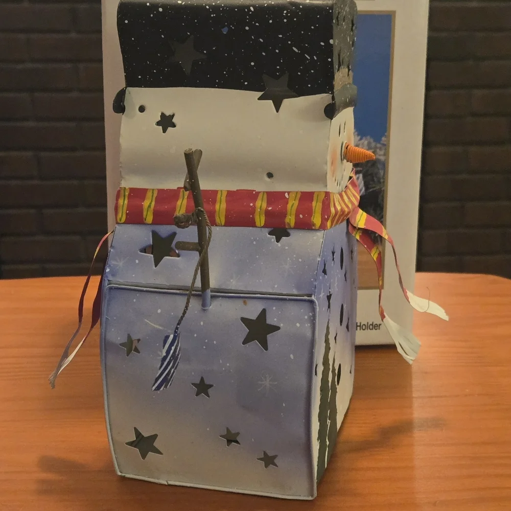 Adorable Metal Colorful Snowman Lantern Votive‎ Holder Christmas Holiday Stars